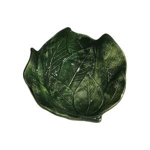Vintage Green Leaf Ceramic Bowl Made In Italy Majolica Style